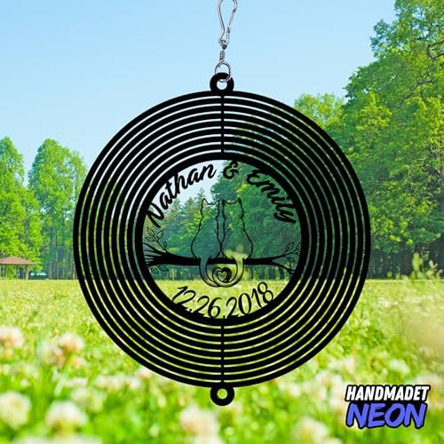 Personalized Cat Couple Wind Spinner, Custom Names & Date Metal Hanging with Cats, Outdoor Garden Yard Window Home Decor, Gifts for Couples, Anniversary, Birthday, Valentines, Lover - Image 6