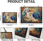 Personalized Rectangle Religious Christmas Angel with Manger Star Stained Glass Suncatcher Stained Glass Window Hanging Home Decor Garden Halloween Christmas Wedding Housewarming Gifts - Image 3