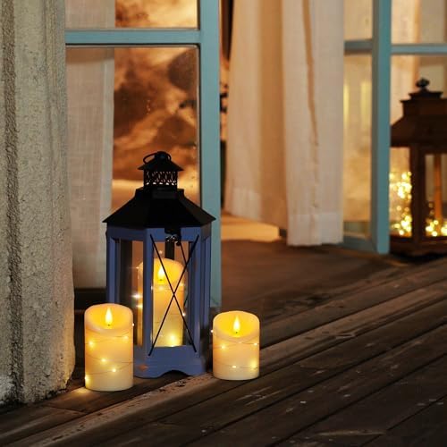 Homemory Flameless Candles with String Lights, 3 Pack Embedded Fairy String Lights LED Candles, Electric Flickering Candles with Remote Control and Timer, Real Wax, Ivory White - Image 3