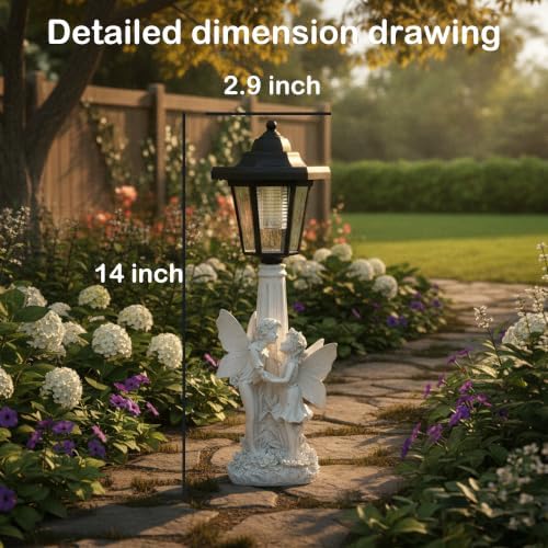 Fairy Couple Solar Lantern Garden Statue, White Resin - Image 5