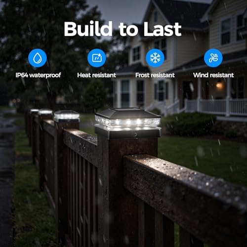Solar Post Cap Lights, 6500K Cool White IP65 Waterproof Solar Powered Fence Light for 4x4 Wood Post & 5x5 Vinyl Fence, Deck Patio Garden Yard Outdoor Landscape Lighting, ABS Material (Black, 16pack) - Image 3