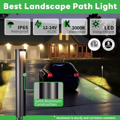 Outdoor Path Lights, LED Landscape Pathway Lights, 12V Low Voltage Wired, Waterproof 5W 200LM Black Aluminum for Backyard Patio 6 Pack - Image 2