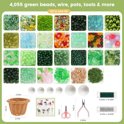 Lurui Beaded Plant Kit - DIY Glass Bead Plant Making Kits for Adults - Succulent Flower Suncatcher Garden Craft Starter Set with Green Crystal Seed Beads - Image 2