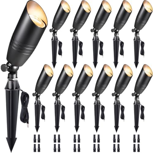Gardenreet Brass Low Voltage Landscape Spotlights, Black, No Bulb, 12 Pack by Gardenreet