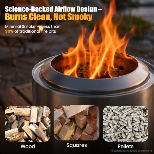 Tabletop Fire Pit, 6 Inch Smokeless Stainless Steel Firepit with Carry Bag, Mini Portable Stove for Camping Patio Picnic, Wood/Pellet Fueled, Optimized Airflow Design, Black - Image 2