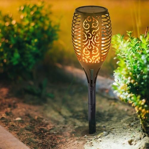 Flickering Solar Torch Lights 6 Pack, Dancing Flame Effect Garden Lamps with 12 LEDs, IP65 Waterproof Outdoor Landscape Lighting for Pathway Patio Lawn, Warm Light, Black - Image 5