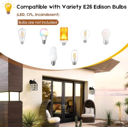 Brightever Dusk to Dawn Outdoor Wall Light Fixture, Waterproof Exterior Wall Lantern Porch Light with Photocell Sensor, Modern Bronze Outside Wall Sconce with E26 Socket for House Garage, 2-Pack - Image 5