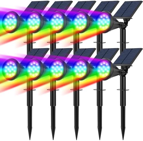Solar Spot Lights Outdoor Color Changing, 7 Modes/14 LED Outdoor Solar Lights for Yard, Waterproof RGB Multicolor Solar Landscape Spotlights Auto On/Off for Flood, Yard, Tree, Pathway, 10 Pack by FratinkSolarLights