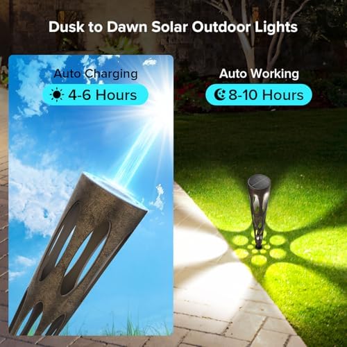 JJX Solar Pathway Lights, 6 Pack Outdoor Walkway Solar Lights for Yard Outside, Warm Light LED Landscape Light Waterproof IP65 Auto On/Off for Lawn Sidewalk - Image 4