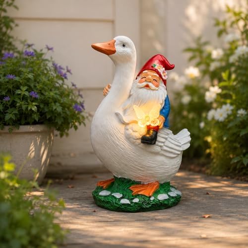 Goose Gnome Garden Statue, Funny Goose Outdoor Decor, Garden Gnome by QMAGGICE