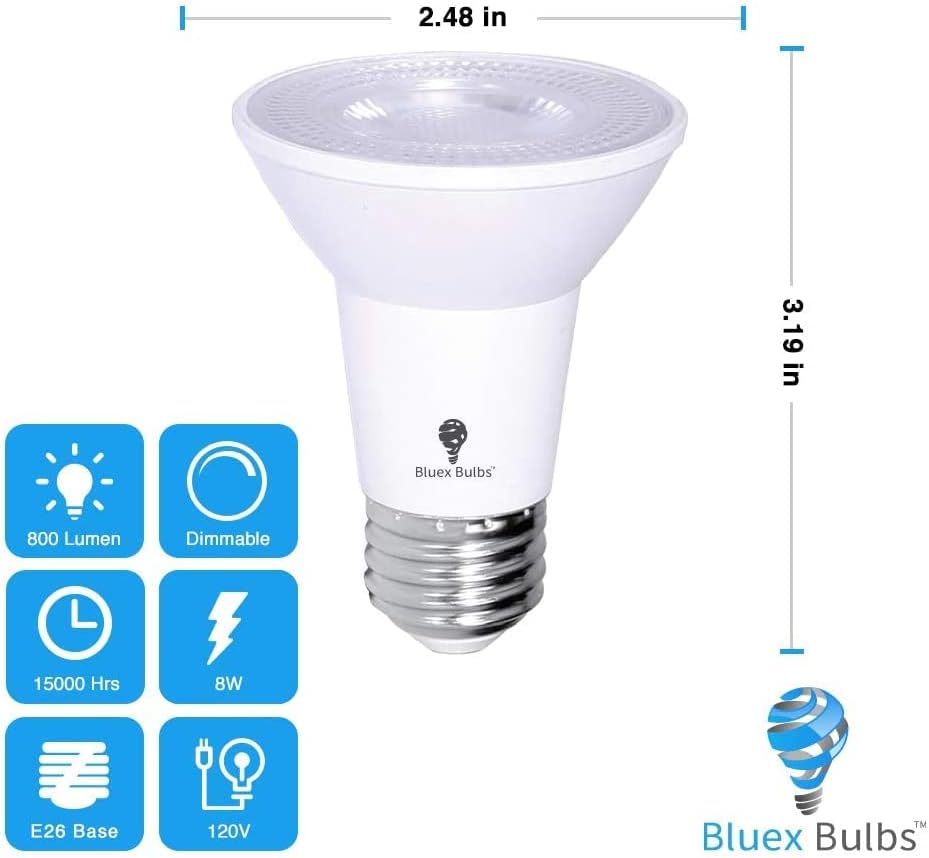 4 Pack BlueX LED PAR20 Flood Purple Light Bulb - 8W (65Watt Equivalent) - Dimmable - E26 Base Purple LED Lights, Party Decoration, Porch, Home Lighting, Holiday Lighting, Flood Lights - Image 2
