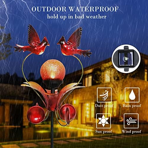 Decorative Solar Outdoor Light, Cardinal Glass Globe Stake For Lawn Yard - Image 4