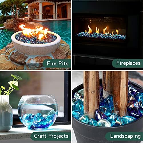 Mr. Fireglass 10 Pounds Blended Fire Glass Diamonds for Fireplace Fire Pit & Lanscaping - 1 inch High Luster Fire Rocks with Mixed Colors (Cobalt Blue++Crystal Ice+Caribbean Blue) (Pack of 2) - Image 4