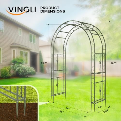 VINGLI Garden Arbor, Arch Archway for Wedding Ceremony Party, Steel Garden Trellis for Plant Climbing, Christmas Garden Decorations Pergola for Garden, Backyard, Lawn (75.5x22.8x94.5) (Olive Green) - Image 7