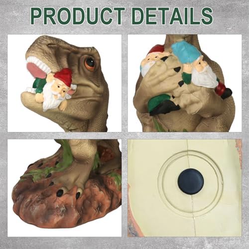 PARTYGEARS Dinosaur Statue with Gnomes, 16“ Large Outdoor Garden Statues Yard Decor, Funny Dinosaur Holding Gnomes Figurines for Patio Lawn, Weatherproof Gnome Decorations for Home, Unique - Image 6