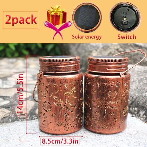 Dragonfly Outdoor Solar Lantern 2pack Waterproof - Christmas Gifts for Outside Lights, Garden Decor for Balcony, Yard and Deck, Gardening Decorations Gifts for Women Mom (Dragonfly 2pack) - Image 4