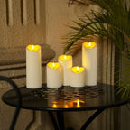 Homemory Outdoor Waterproof Flameless Candles, LED Candles, Battery Operated Candles with Remote and Timers, Electric Fake Plastic Pillar Candles, Ivory White, D3 H4 5" 6" 8" 8", Set of 5 - Image 7