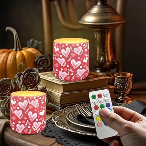 Flameless Candles with 18-Key Remote Battery Operated Candles with Timer Valentines Day Hearts Leaves Flickering LED Elictric Pillar Tealights for Living Room Bedroom Home Decor - Image 4