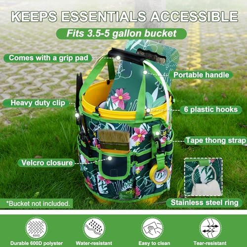 KUNN 5 Gallon Garden Bucket Tool Organizer & Kneeling Pad Set, Green - Image 3