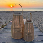 Rattan Bamboo Hurricane Lantern Candle Holder, Cage Design, Glass Insert - Image 2
