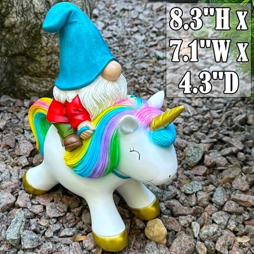 Mood Lab Garden Gnome Statue - Garden Gnome Riding Unicorn - 8.3 Inch Tall Lawn Figurine - for Outdoor or House Decor - Funny Yard & Patio Decoration - Image 2