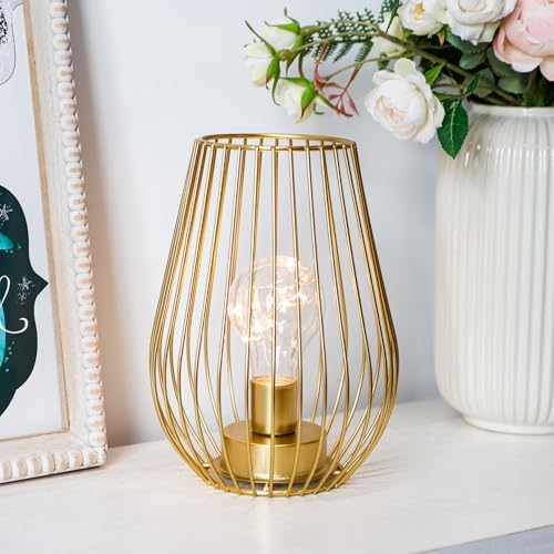 TRIROCKS Metal Cordless Table Lamp - 8'' Tall Set of 12 Cage Shape Battery Operated Lamp with Fairy Lights Bulb for Indoor/Outdoor Use Perfect for Christmas Garden and Weddings (Gold,Set of 12) - Image 5