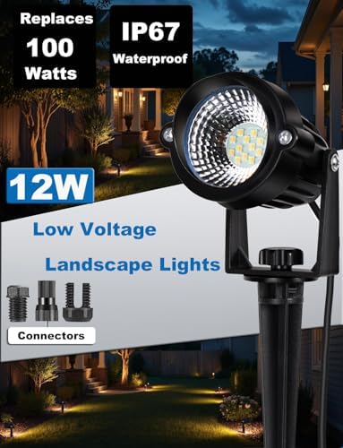 12W Landscape Lights Low Voltage LED Landscape Lighting Spotlight Waterproof Garden Pathway Christmas Decorative Lights Outdoor (Stepless CCT 10 Pack) - Image 3