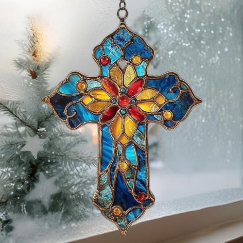 Mosaic Style Christian Cross Tiffany Effect Acrylic Suncatcher - Image 3