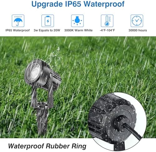 LED Spotlights Outdoor,Low Voltage Landscape Lighting IP65 Waterproof with US Plug, 3000K Warm White Outdoor Spot Lights for Yard Flag Pole House Garden Tree(6-in-1) - Image 5
