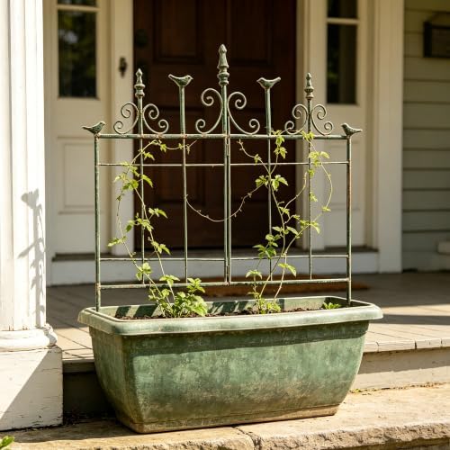Vintage Metal Garden Fences 25.6" W x 23.2" H Rustic Distressed Green Decorative Fence Cast Iron Garden Edging Landscape Border Yard Stake Tall Picket Fence Outdoor Flower Bed Lawn Panels by Unknown