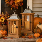 Bdor 15 Inch Outdoor Decorative Lanterns, Set of 2 Wooden Candle Lanterns - Image 5