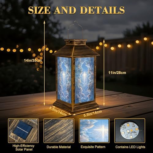 Solar Lantern Outdoor Waterproof Christian Cross Appears Bright Sky Garden Decor LED Hanging Solar Lights Tabletop Lamp Gifts for Women Mom Outside Yard Patio Porch - Image 2
