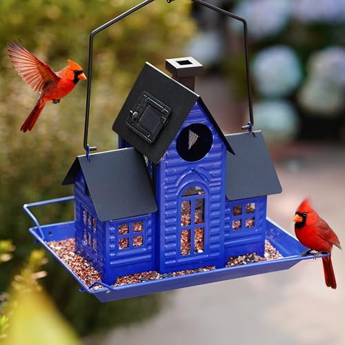 Solar Bird Feeders for Outdoors Hanging,Metal Cardinal Bird House Feeder with Solar Powered Lantern Light,Wild Cardinal Birdfeeder Waterproof Decor for Garden Yard Outside,Gift for Grandma Mom - Image 2