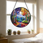 Colorful Forest Tree Stained Glass Window Hanging Suncatcher Gifts 15" - Image 5