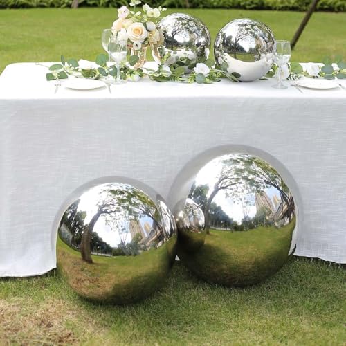 Efavormart 16" Silver Stainless Steel Gazing Globe Mirror Ball, Reflective Shiny Hollow Garden Sphere for Outdoor Landscaping, Modern Patio Decor, and Large Yard Art Accents - Image 7