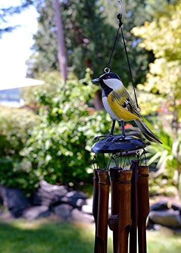 Cohasset Gifts Bamboo Wind Chime | #175CH | Chickadee Bamboo Wind Chime | Wood, Outdoor, Home Décor for Decks, Garden, Porch | Hand Painted Golden Tan | - Image 2