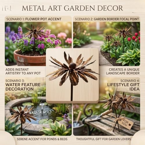 Vintage Rusty Cornflower Statues Stake, Metal Artistic Wire Art Decor Rustic Garden Sculptures,Outdoor Iron Copper Garden Decor for Lawns Yard Patio Home Farmhouse Decoration (3A) - Image 6