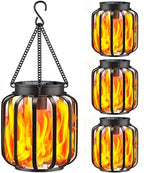 TomCare Solar Lights Outdoor 4 Pack Flickering Flame Metal Hanging Lanterns by TomCare