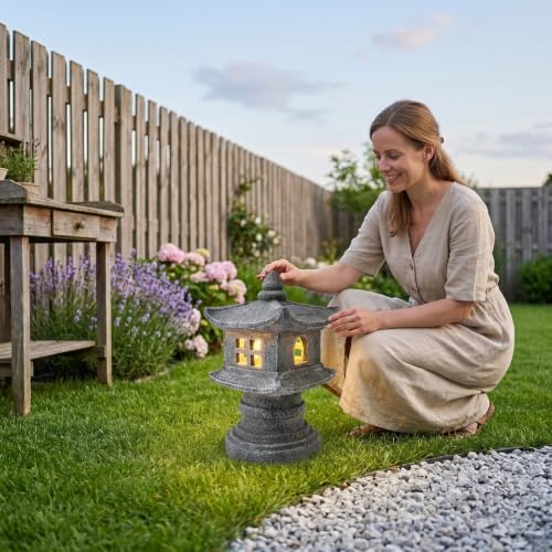 Solar Gray Pagoda Garden Statue, Patio Zen Decor with Light - Image 7