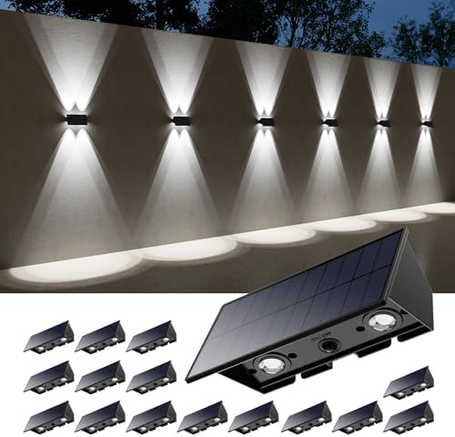 16 Pack Cool White Solar Up and Down Fence Wall LED Lights Outdoor by Roopure
