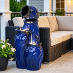29" Ceramic Water Fountain Outdoor, 4-Tier Dynamic Wavy Design, LED - Image 6