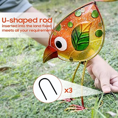 Bird Garden Decor Set of 3 Metal Glass Colorful Gift Outdoor Patio Yard Art - Image 2