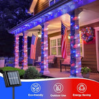 QITONG Red White and Blue Solar String Lights, 2 Pack Each 66ft 200 LED 4th of July Lights Outdoor Waterproof, 8 Modes Green Wire Patriotic Led Lights for Independence Memorial Day Decor - Image 3