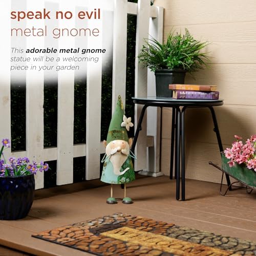 Alpine Corporation 18" Tall Outdoor Metal Speak No Evil Garden Gnome Statue, Green - Image 3