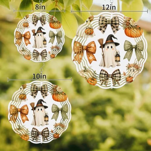 10 Inch Halloween Wind Spinner for Yard and Garden, Cartoon Cute Ghosts Pumpkin Bow Flowers Hanging Ornaments Outdoor 3D Kinetic Wind Sculpture Spinners Indoor Outdoor Patio Décor Ornaments Gift - Image 3