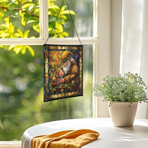 Gnome Mother Tending Her Child Stained Glass Suncatcher – Square Hanging Window Panel for Home, Garden, Nursery, Halloween, Christmas, Memorial Day – Whimsical Glass Art Gift for Gnome Lovers lckerh - Image 3
