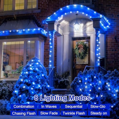 QITONG 2 Pack Blue and White Solar Christmas Lights, Each 66ft 200 LED Solar String Lights Outdoor Waterproof, 8 Modes Solar Twinkle Light for Outside - Image 2