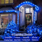QITONG 2 Pack Blue and White Solar Christmas Lights, Each 66ft 200 LED Solar String Lights Outdoor Waterproof, 8 Modes Solar Twinkle Light for Outside - Image 2
