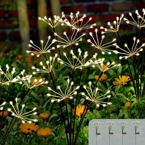 Kwaiffeo 4 Pack Solar Firework Lights Outdoor Waterproof Garden Decor Warm by Kwaiffeo