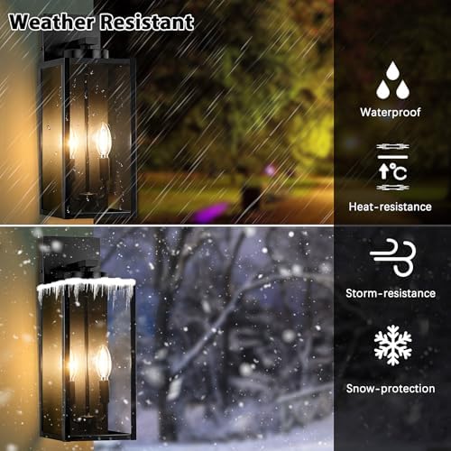 BesLowe 18” Large Outdoor Wall Light, 2-Light Exterior Porch Sconce, Black - Image 3